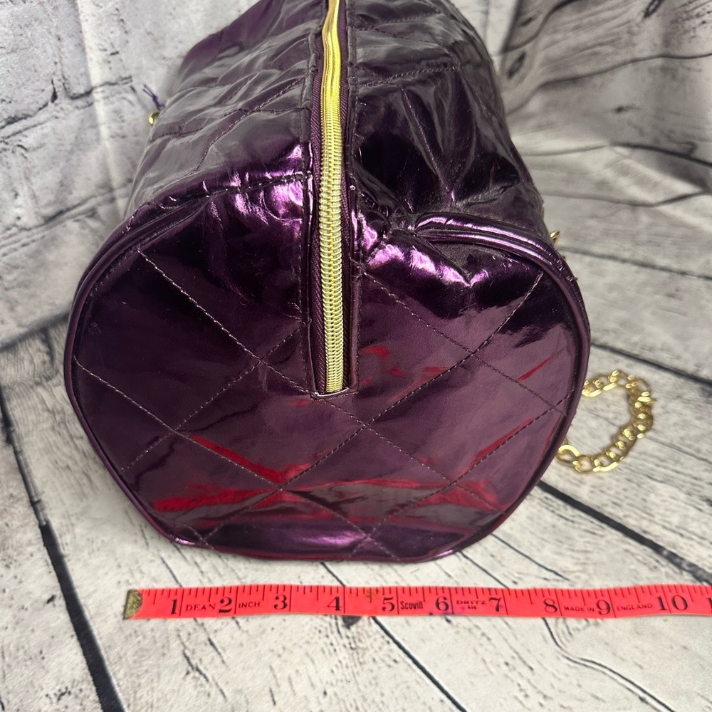 Justin Bieber Bag Quilted Satchel Gold Chain Large Handbag Make Up Shiny Purple - Picture 4 of 7